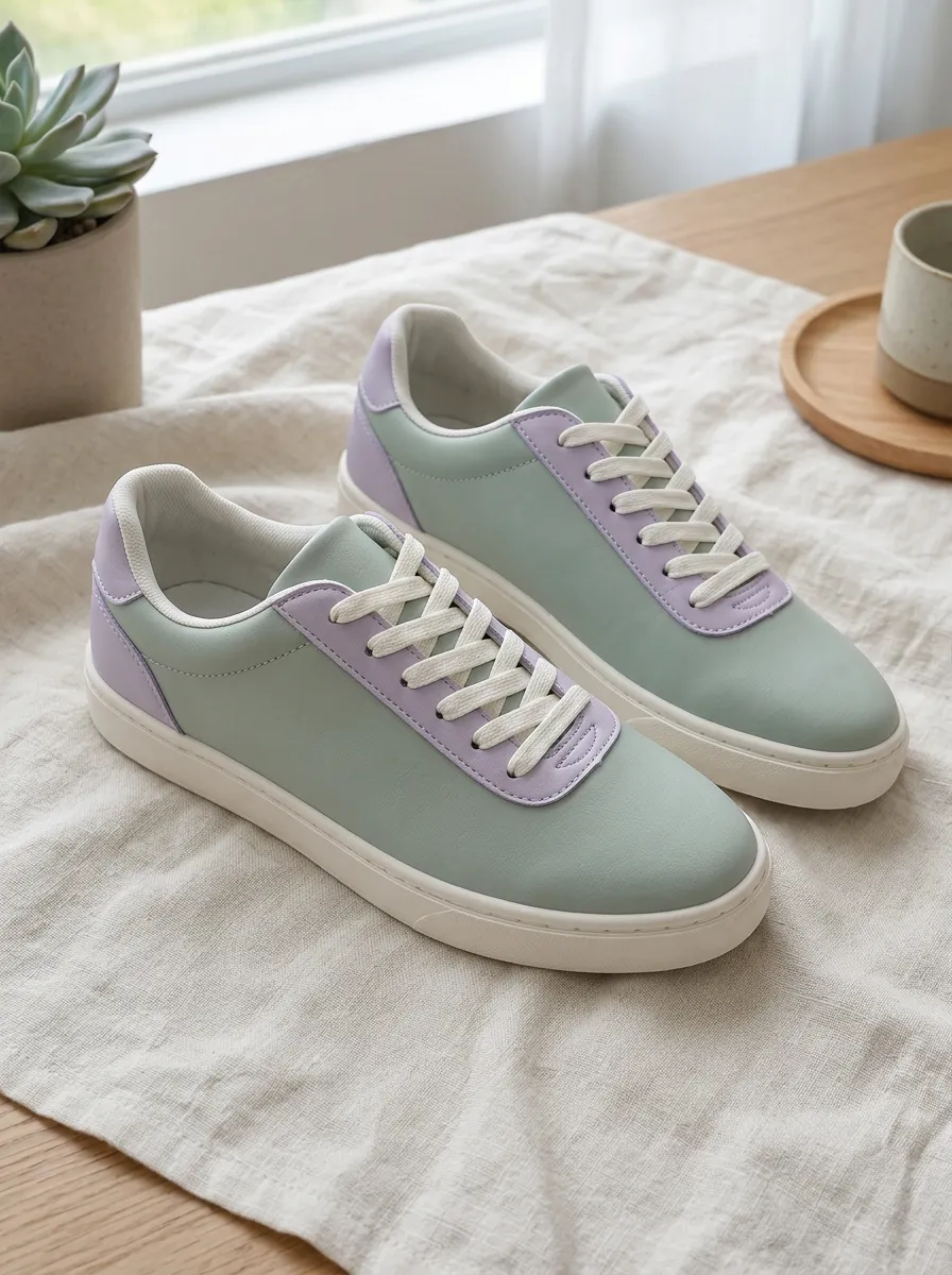 Women's Pastel Green and Purple Colorblock Printed Sneakers
