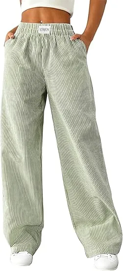 Women's Striped Gingham Boxer Pants Cotton Pajama Lounge Pj Casual Plaid Trousers  Beach Bottoms with Pockets