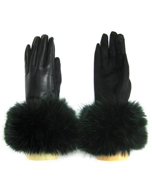 Faux Leather Fur Trim Gloves