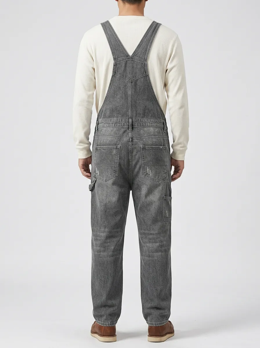 Men's Classic Cargo-Pocket Denim Bib Overalls
