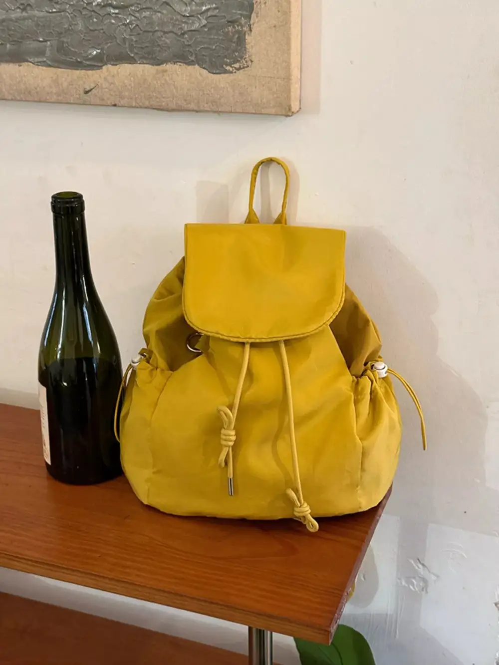 Drawstring Plaid Backpack
