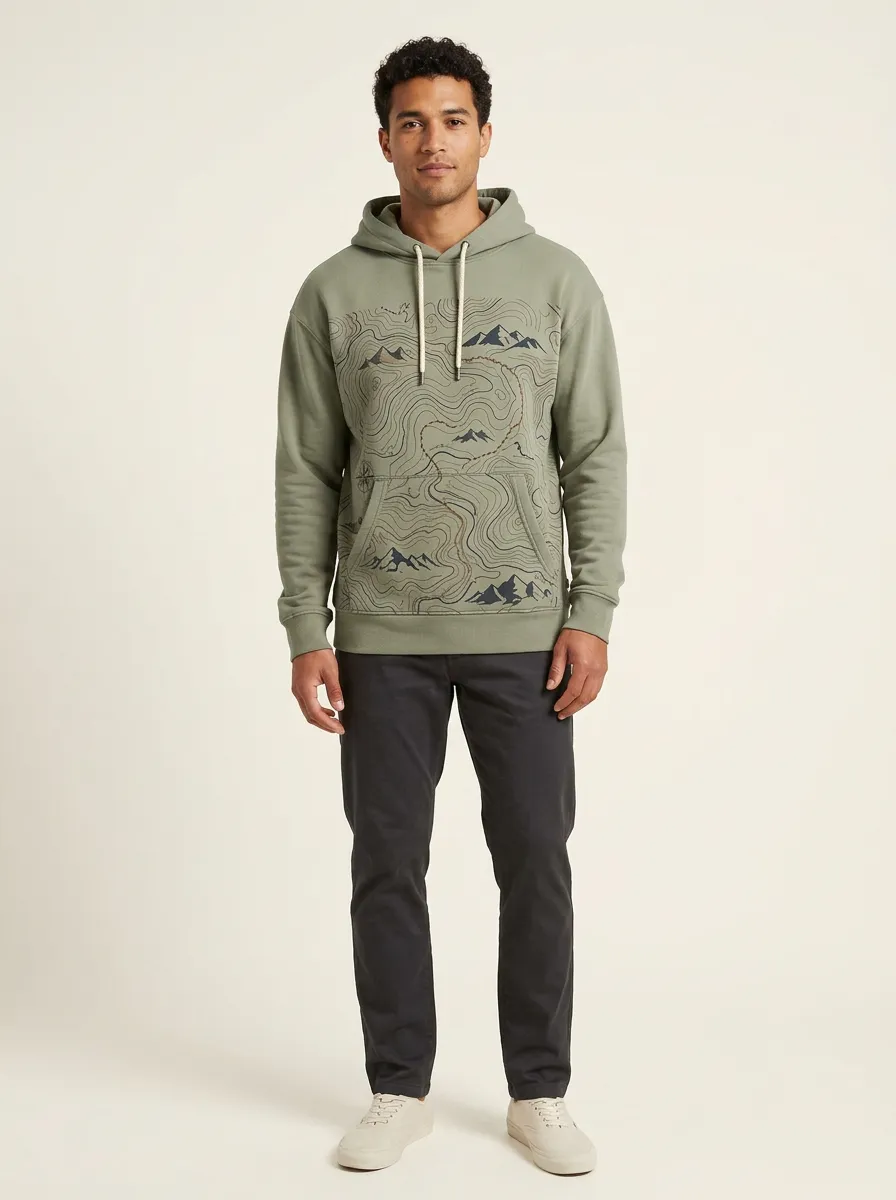Men's Ridge Outdoor Hiking Explorer Mountain Topographic Graphic Hoodie