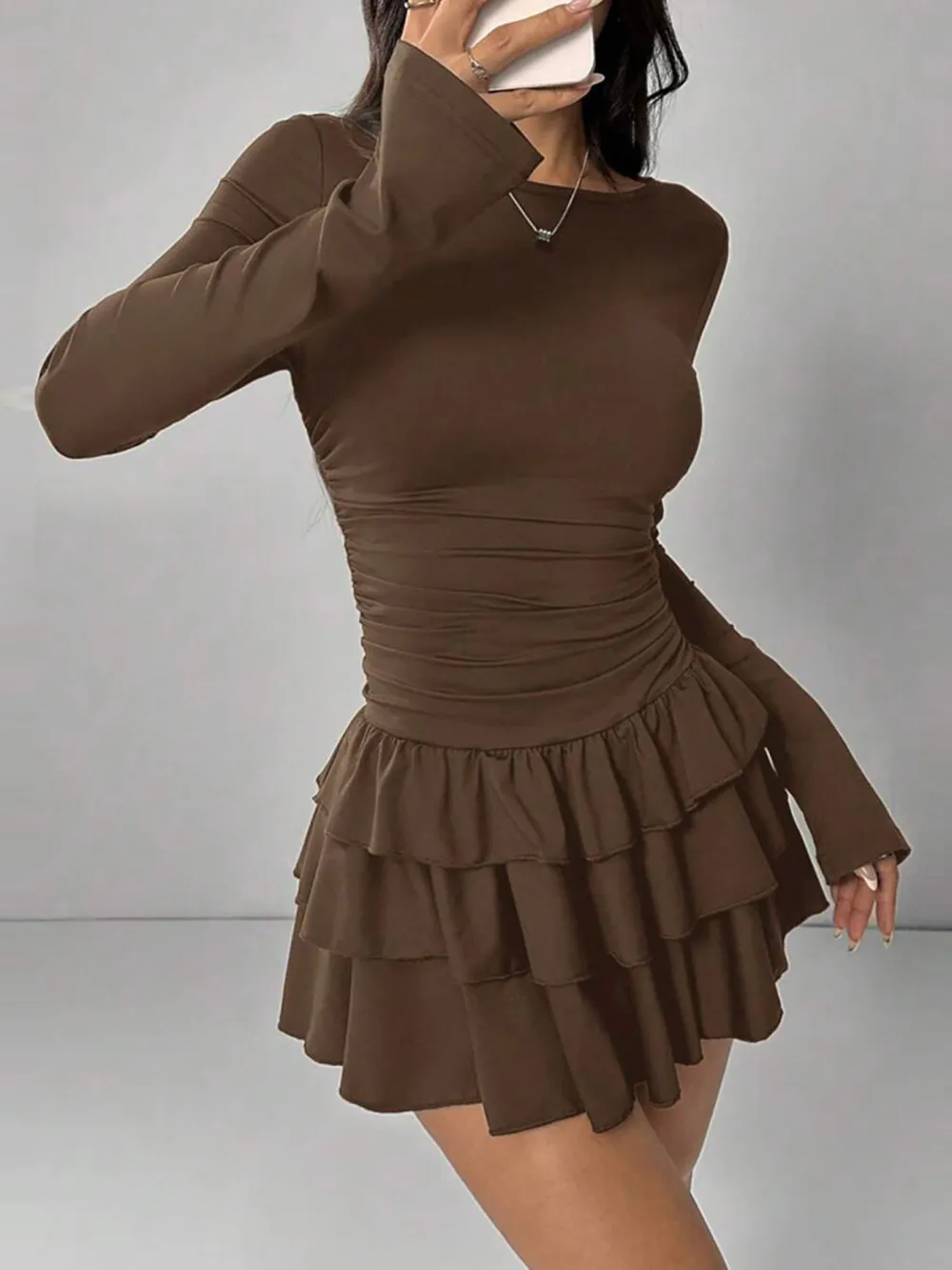 Ruffle Long Sleeve Mini Dress
