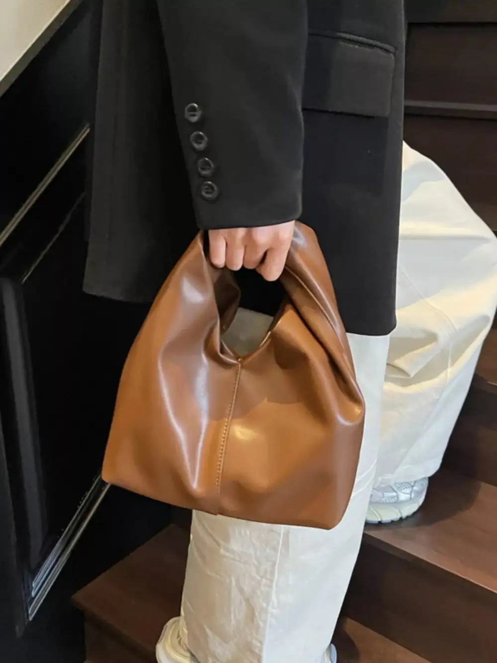 Knot Handle Faux Leather Handbag