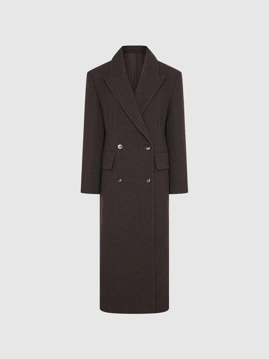 A Long Casual Brown Coat With A Large Lapel For Ladies