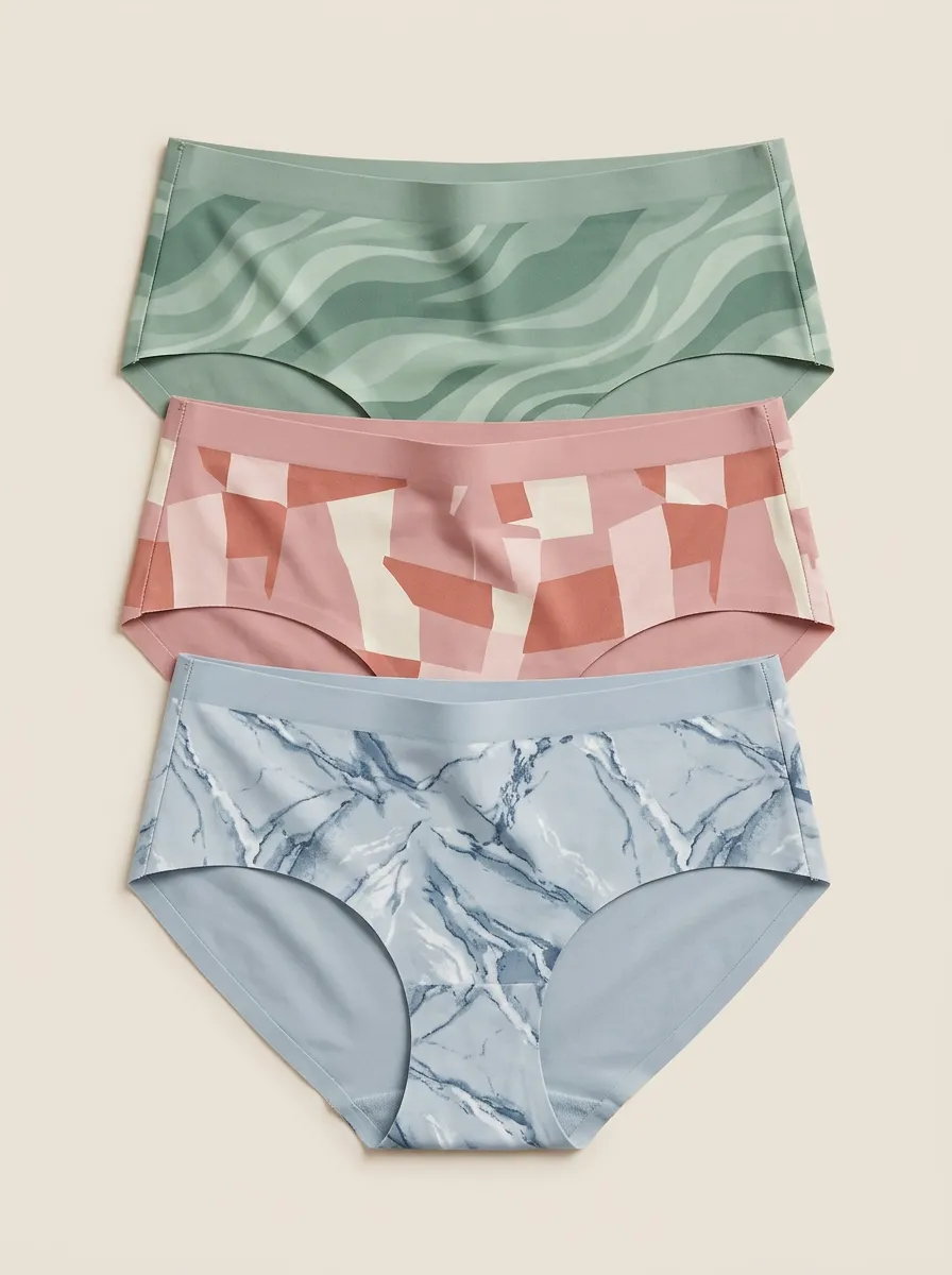 Women's Abstract Wave Geometric Marble Print 3-Pack Panties