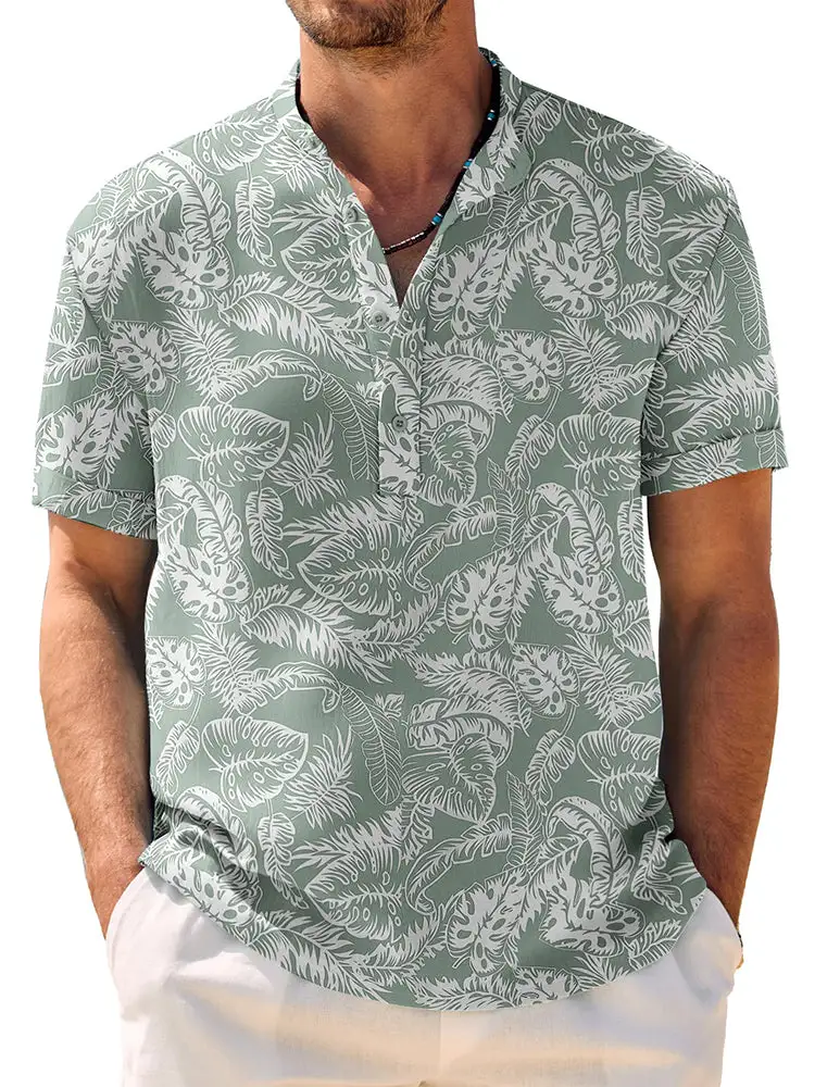Casual Breathable Hawaiian Henley Shirt