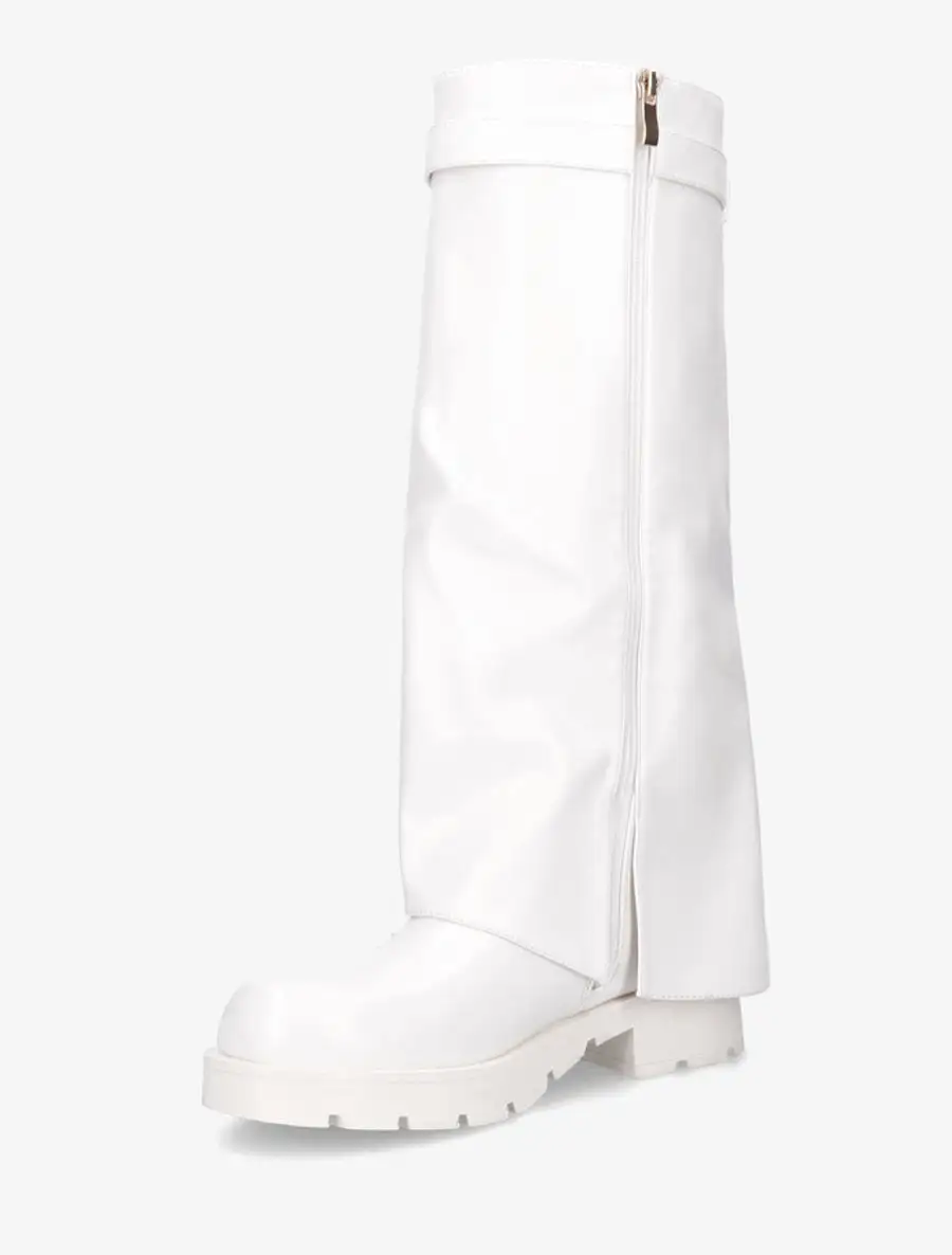 Timeless Block Heel Fold-Over Faux Leather Knee High Boots
