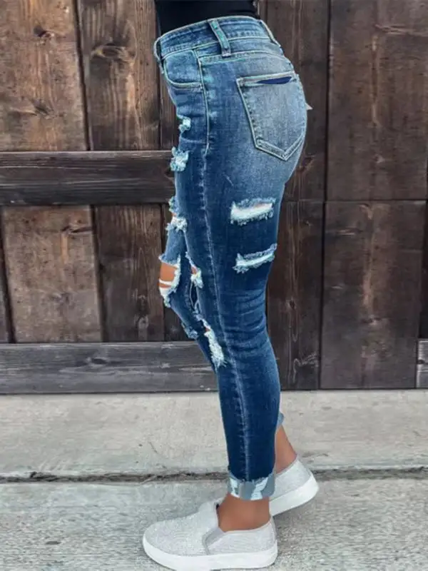 Skinny Ripped Stretch Washed Denim Jeans