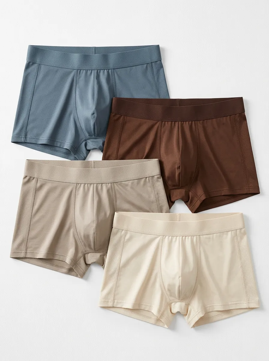 Men's Boxer Briefs Four-Pack with Mesh Cotton Breathable-Look Solid