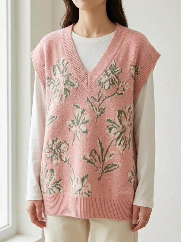 Floral Vneck Jacquard Sweater Vest