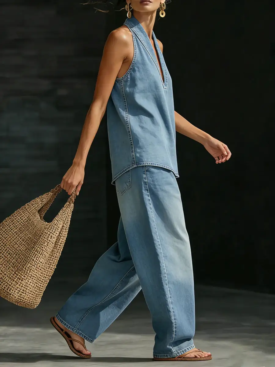 Minimal Relaxed Fit Wide Leg Pocket Jeans