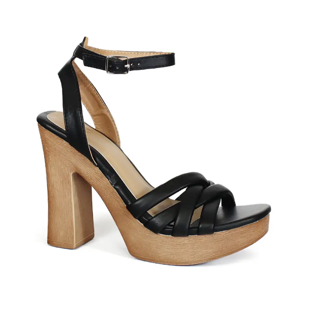Padded Multi Strap in Wooden Heel