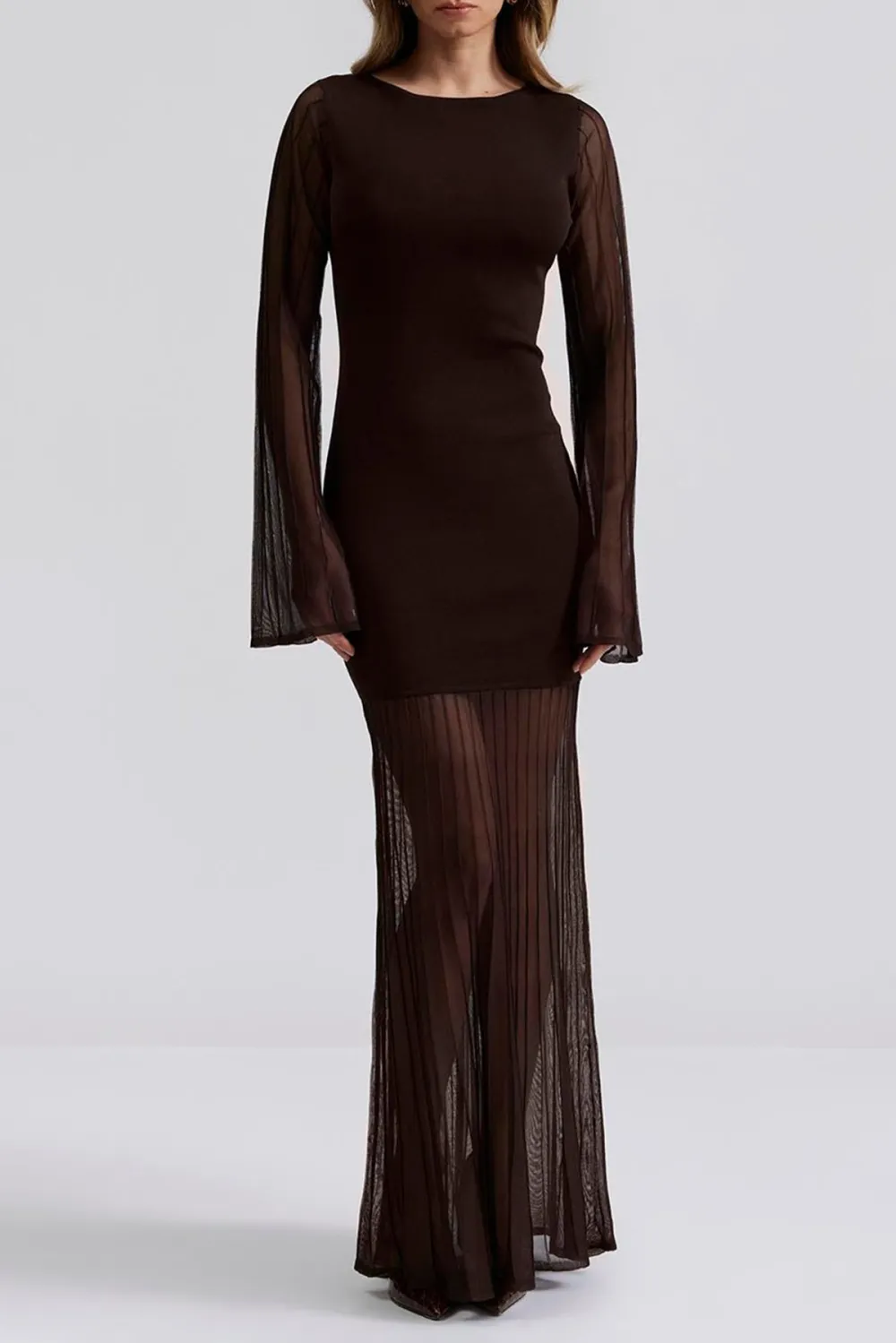 Sheer Flared Sleeve Maxi Dress