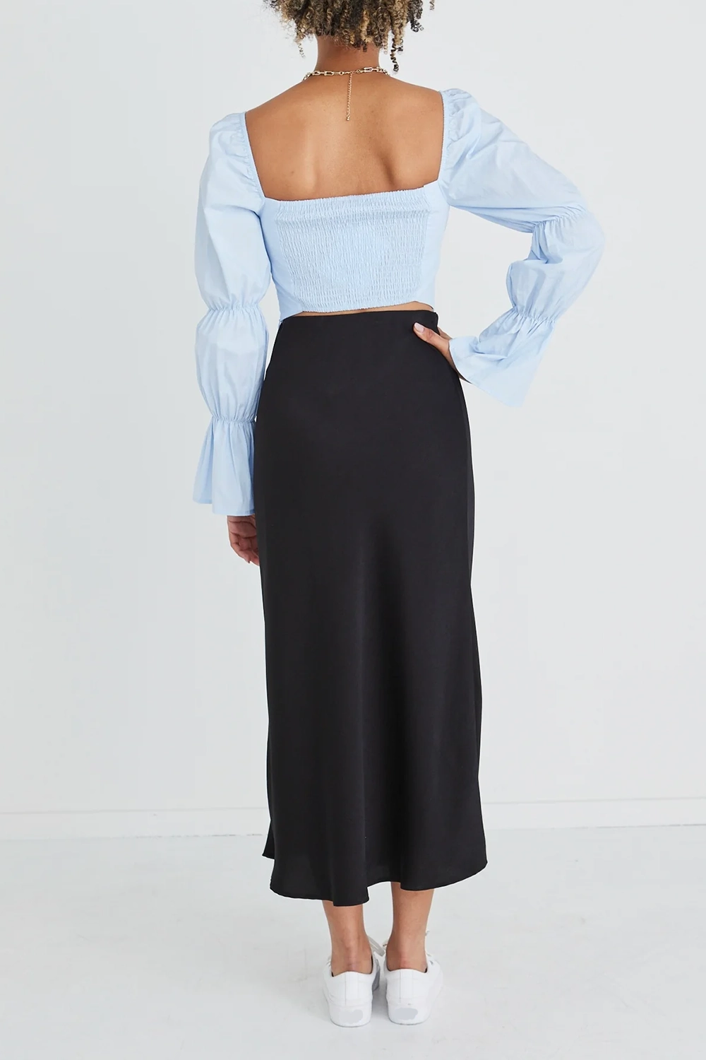 Light Blue Puff - Sleeve Blouse