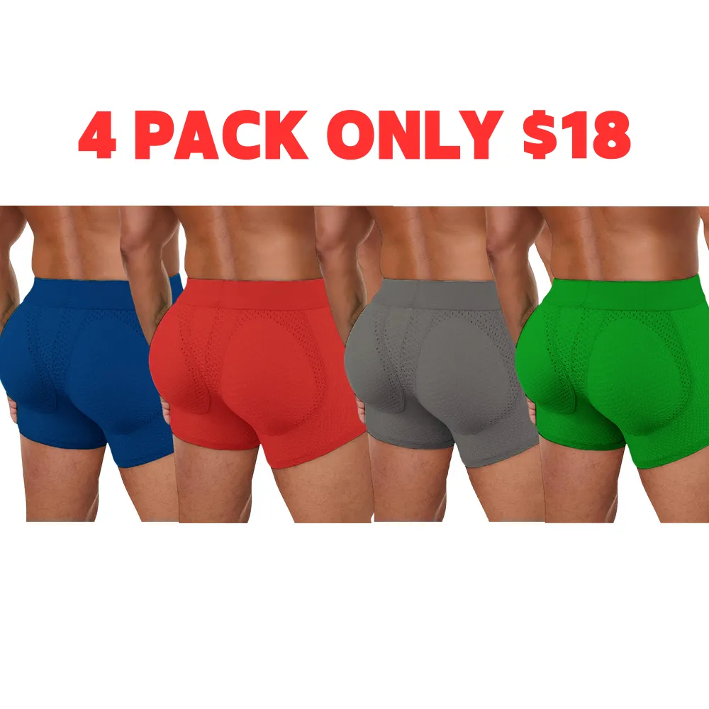 Men’s Padded Shaping Boxer Briefs – Lightweight, Breathable, Removable Lift Pads