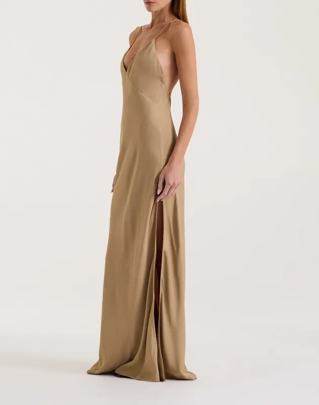 Jute Bias Cut Strappy Maxi Dress