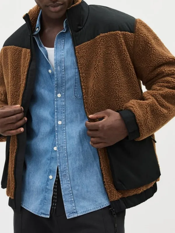 Brown And Black Long-Sleeve Fleece Cardigan