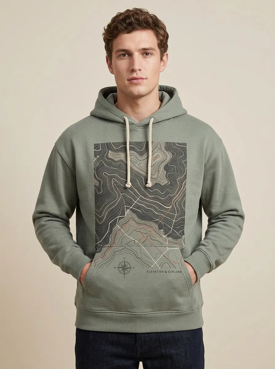 Men's Hiking Topographic Compass Graphic Hoodie