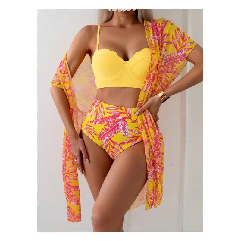 Printed Bikini Set with Mesh Cover-up