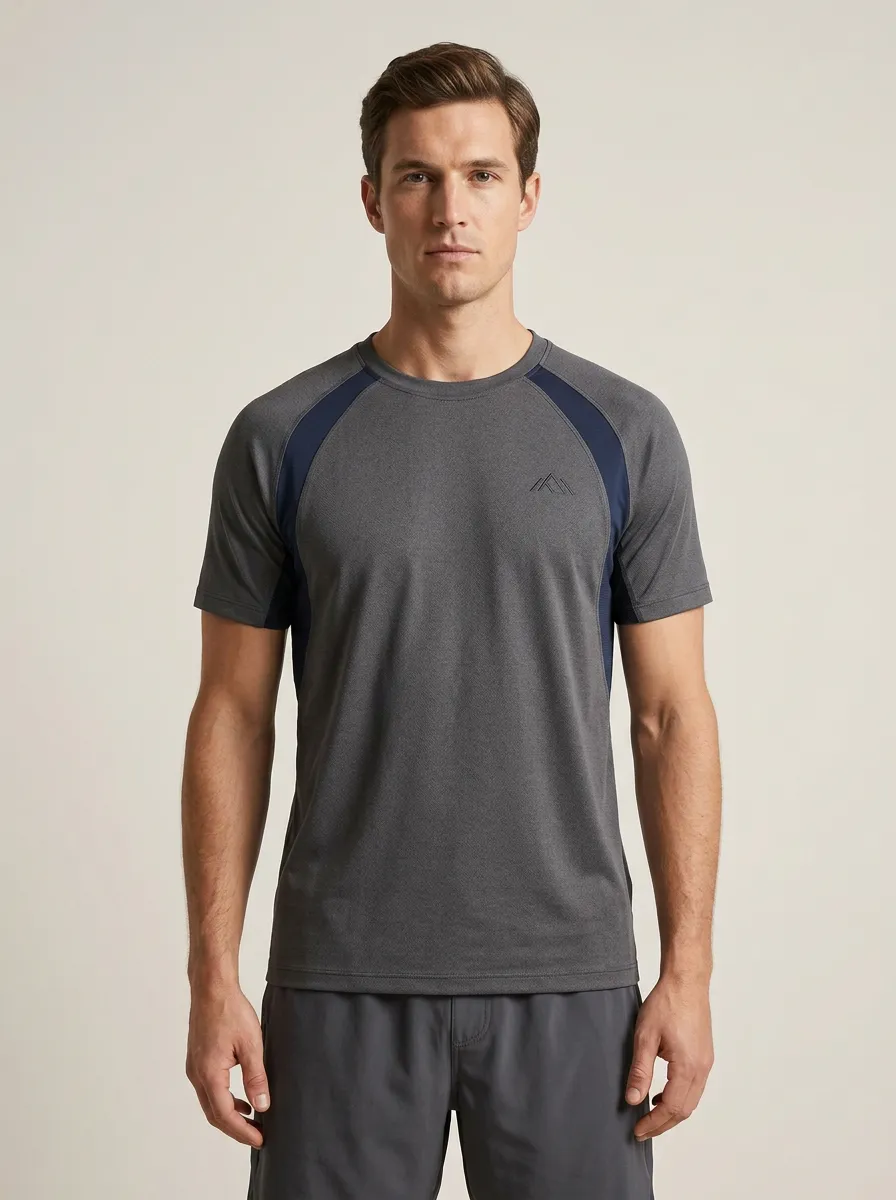 Men's Emblem Athletic Contrast-Panel Raglan Sport Crewneck T-Shirt