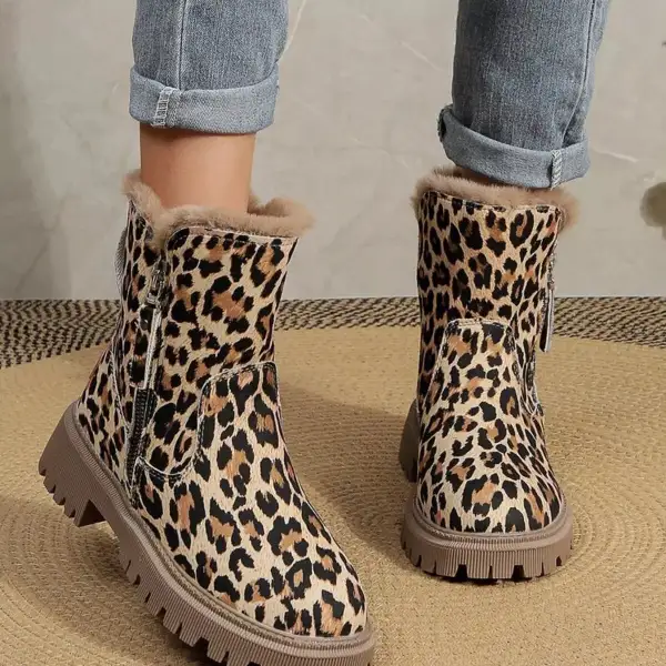 Leopard Print Fur Lined Ankle Boots