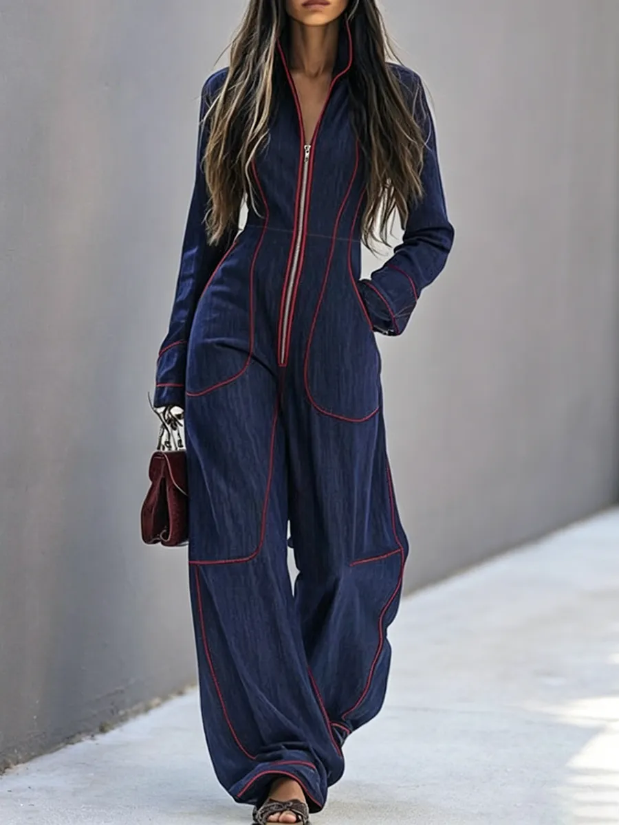 Jumpsuits Met Lange Mouwen En Wijde Pijpen Rits