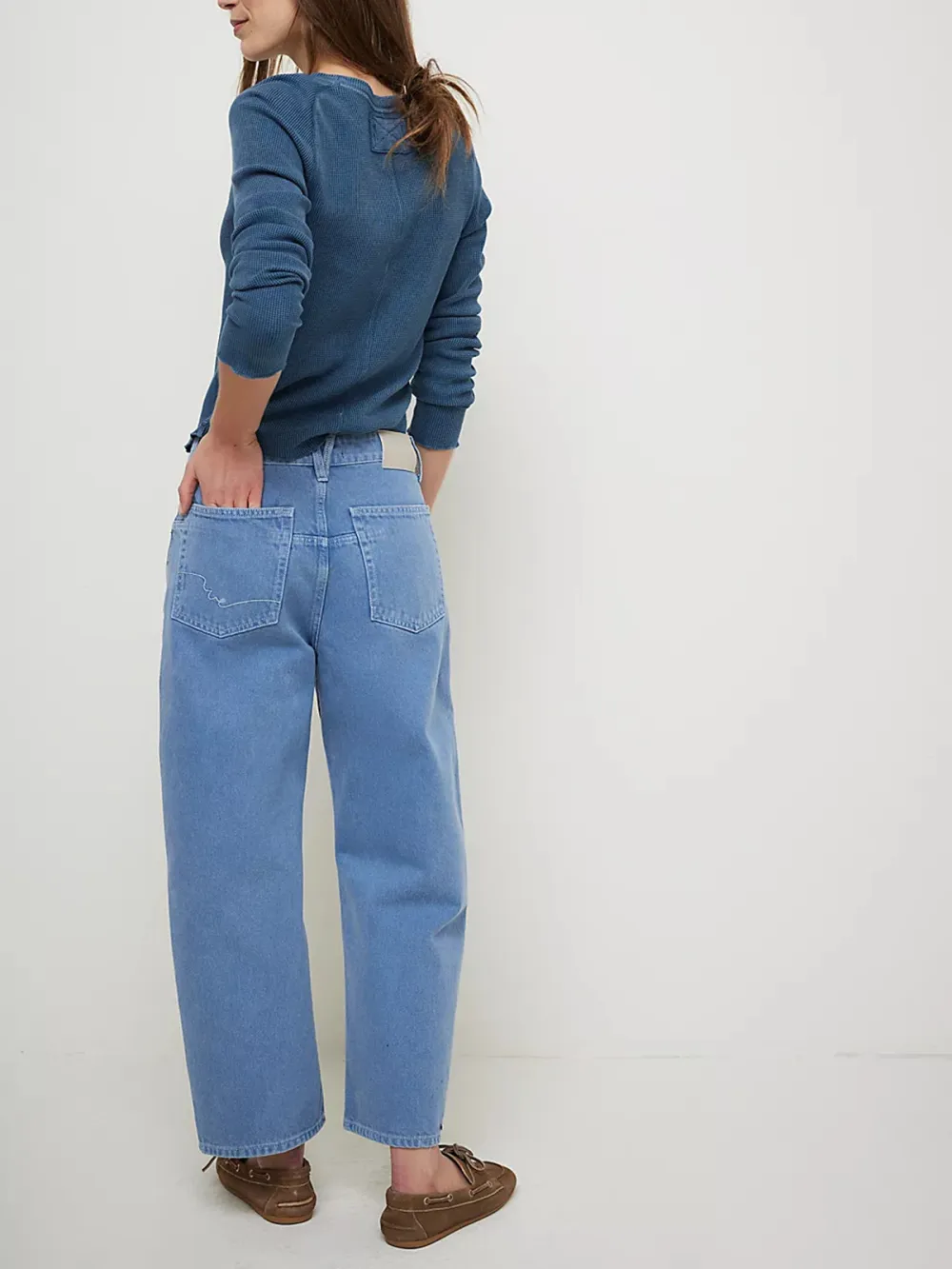 Casual Style Dropped Boyfriend Jeans Blue