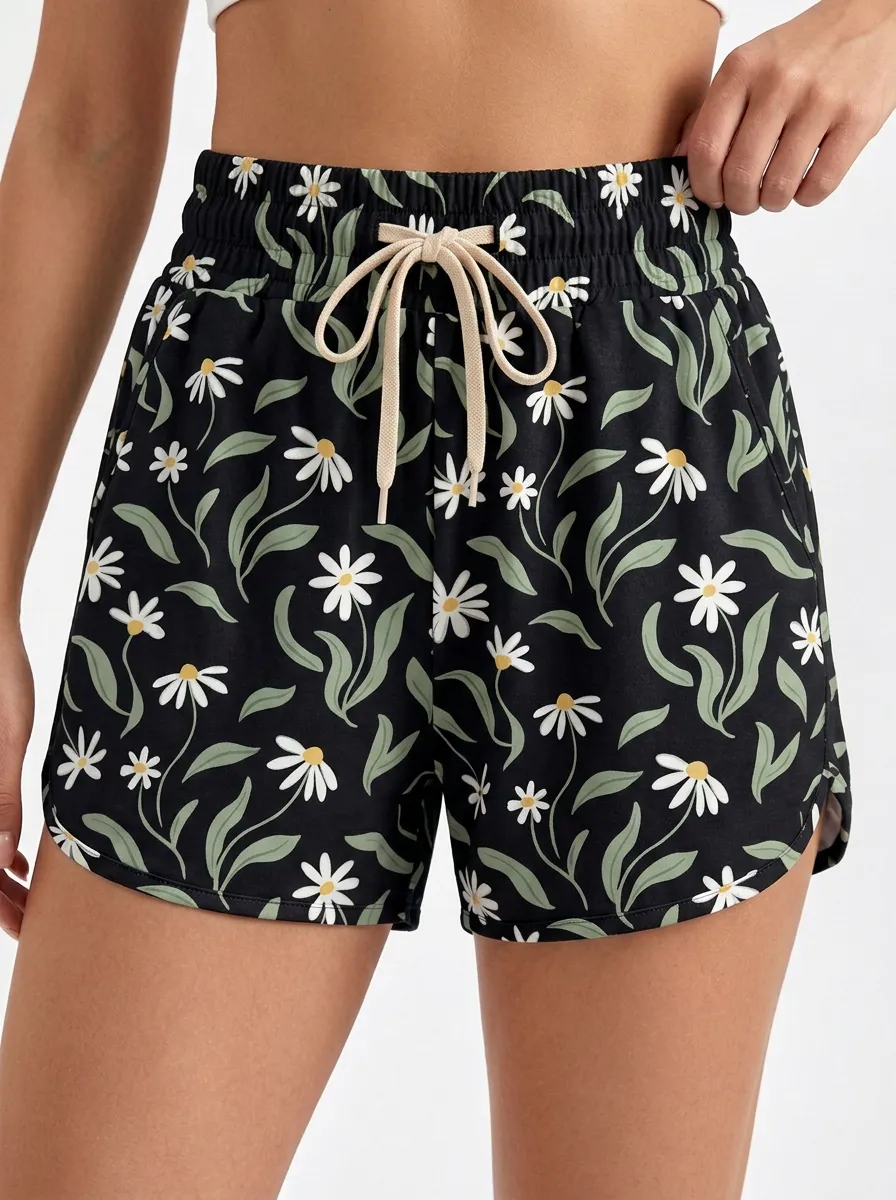 Women's Daisy Leaf Curved-Hem Lounge Shorts
