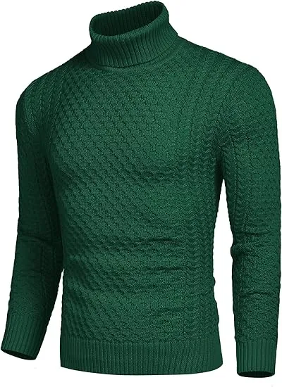 Men's Slim Fit Turtleneck Sweater Casual Knitted Twisted Pullover Solid Sweaters PACKAGE SET