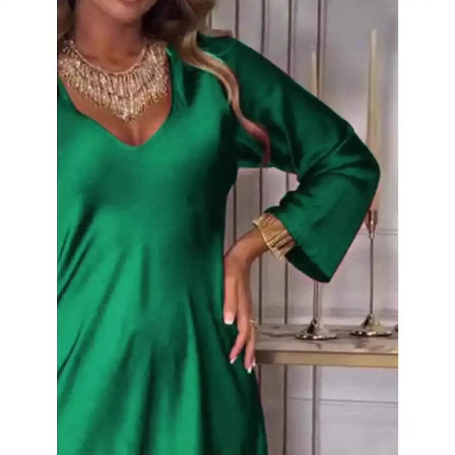 Full Size V-Neck Long Sleeve Midi Dress Plus Size