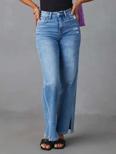 Modern Pocketed Slit Denim Jeans