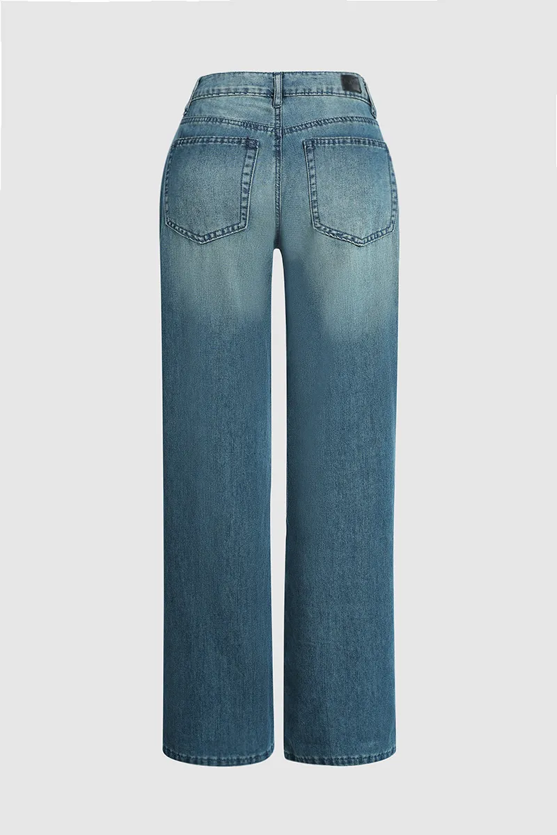 Washed Low Waist Wide Leg Jeans Without Belt