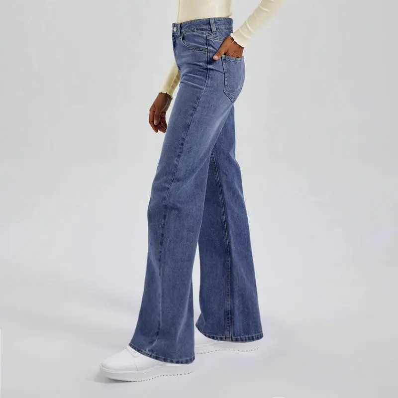 Women's simple high-waisted stretch wide-leg jeans