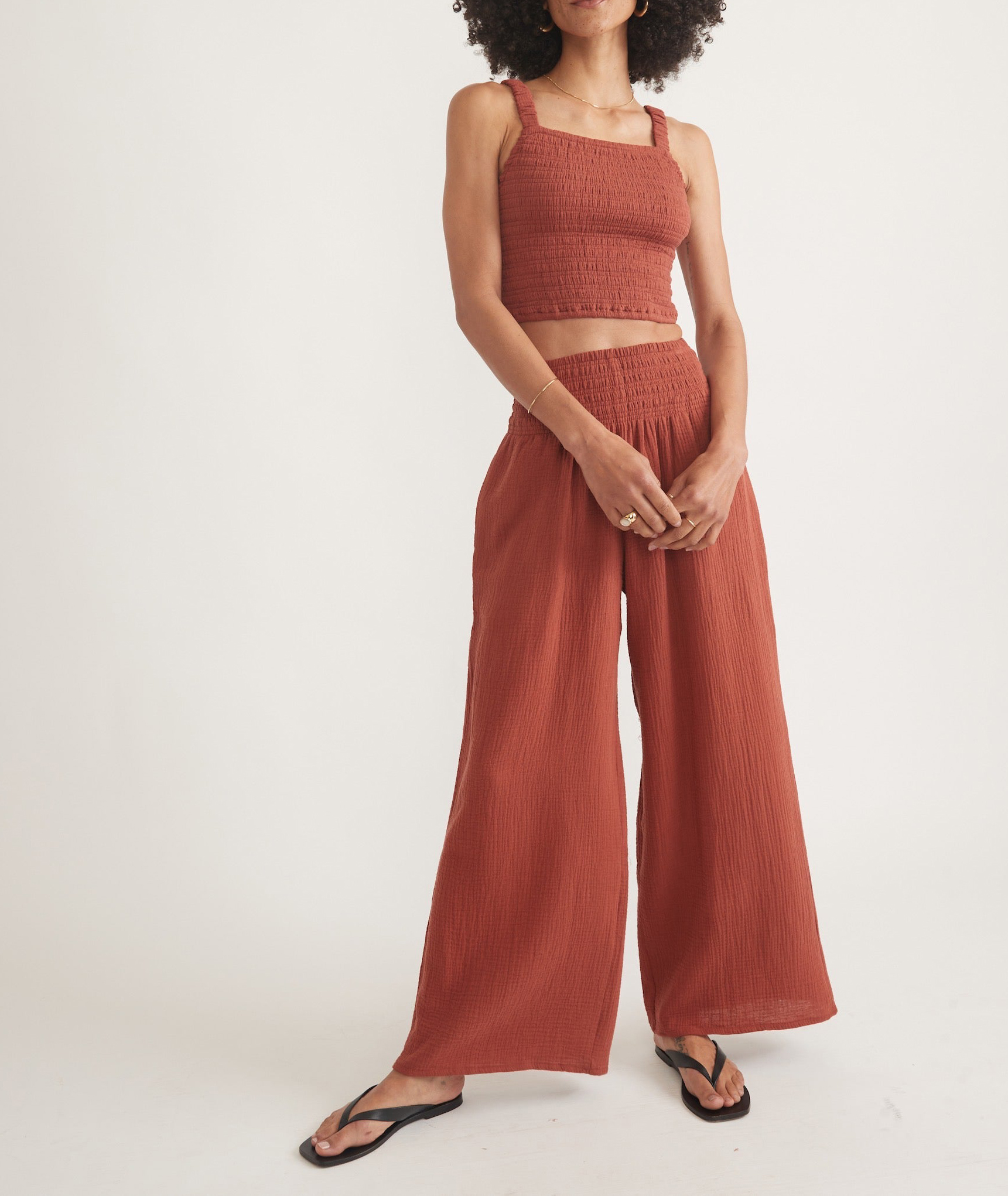 Rust-Colored Wide-Leg Palazzo Trousers