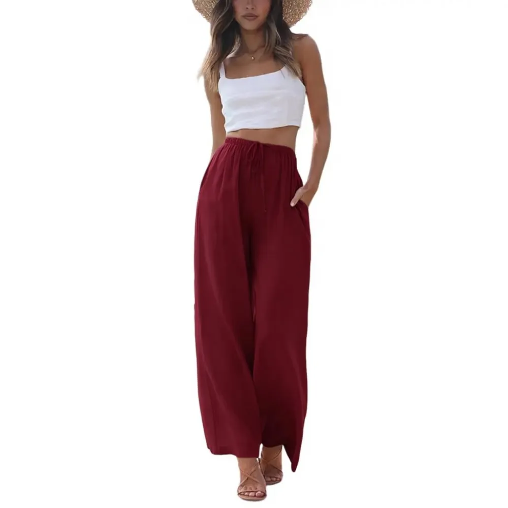 Women's Summer Cotton Linen Wide Leg Pants