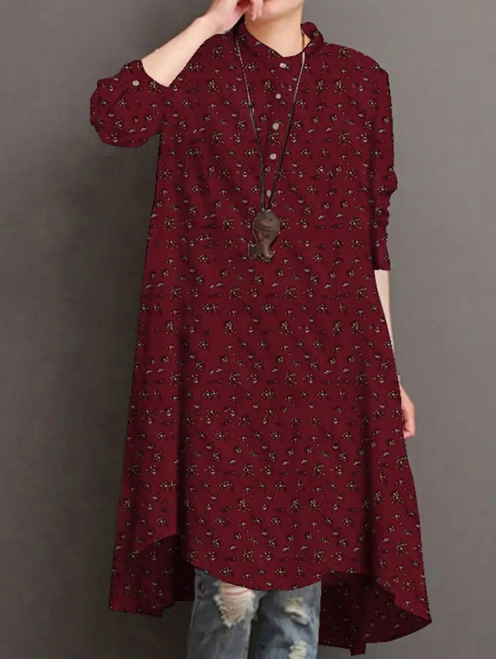 Vintage Long-Sleeved Floral Print Shirt