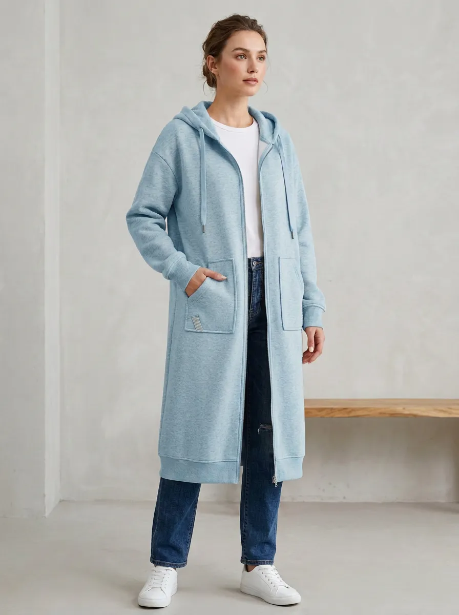 Clean-Line Long Hooded Jacket