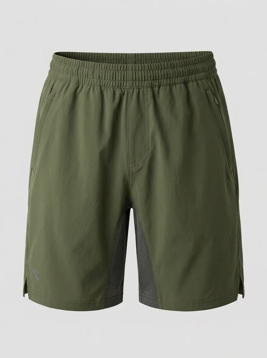Men's Athletic Training Olive Green Mesh Panel Breathable Shorts