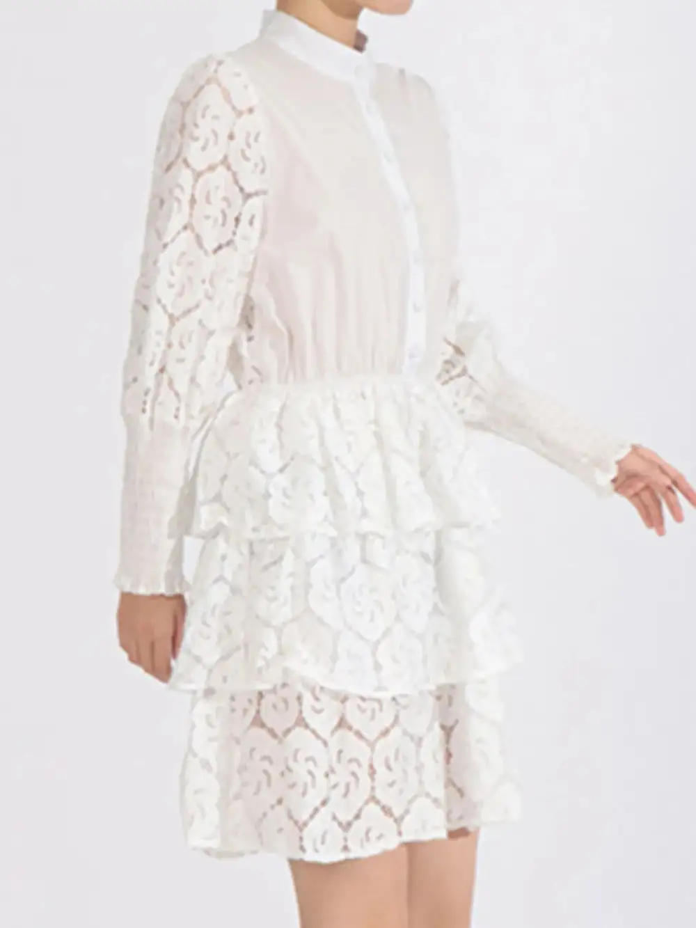 Textured Detail Lace Long Sleeve Dress