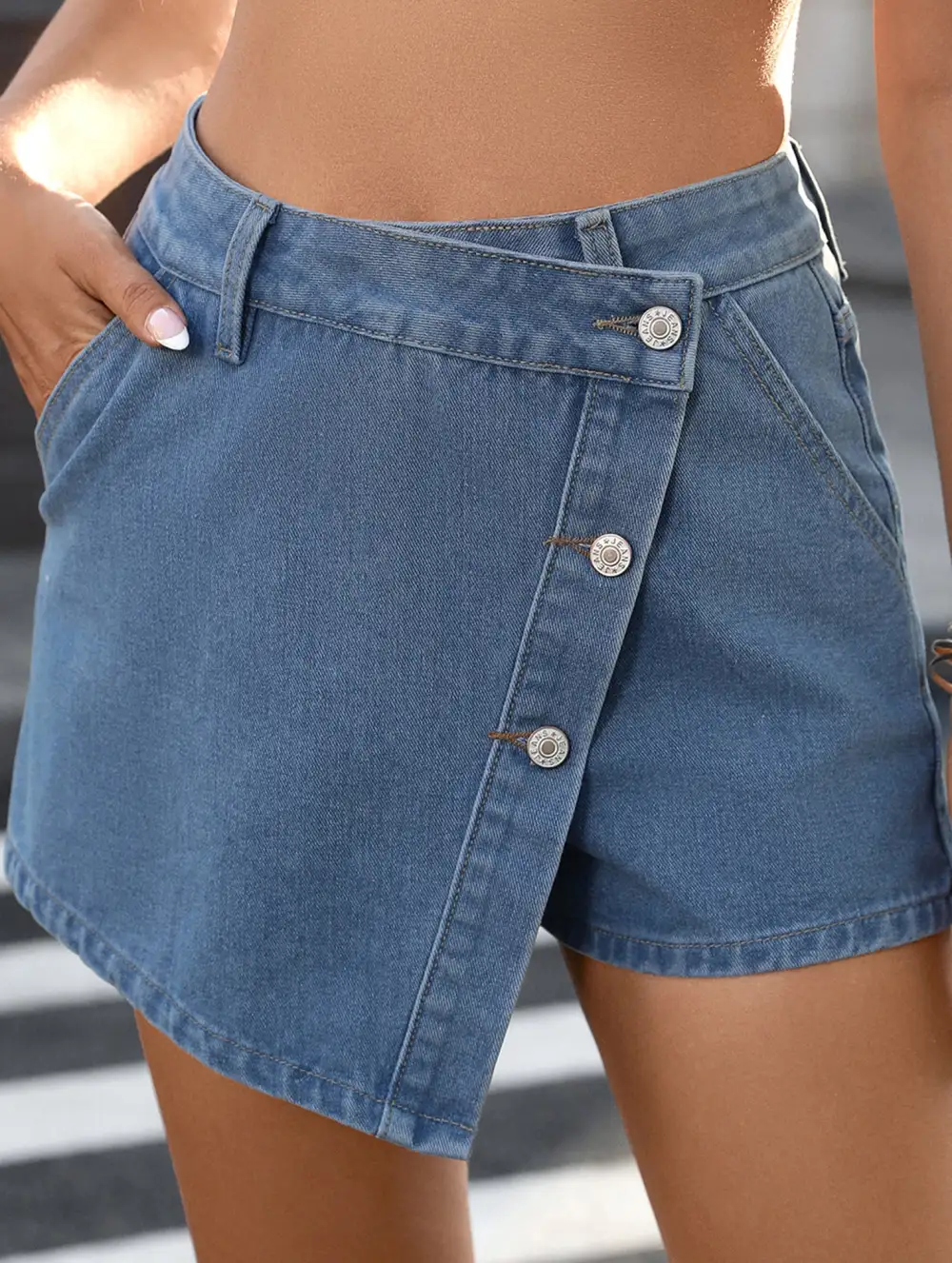 Irregular Button Denim Skort Skirt