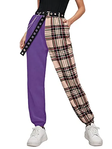Women's Tartan Plaid Mid Waist Straight Pants