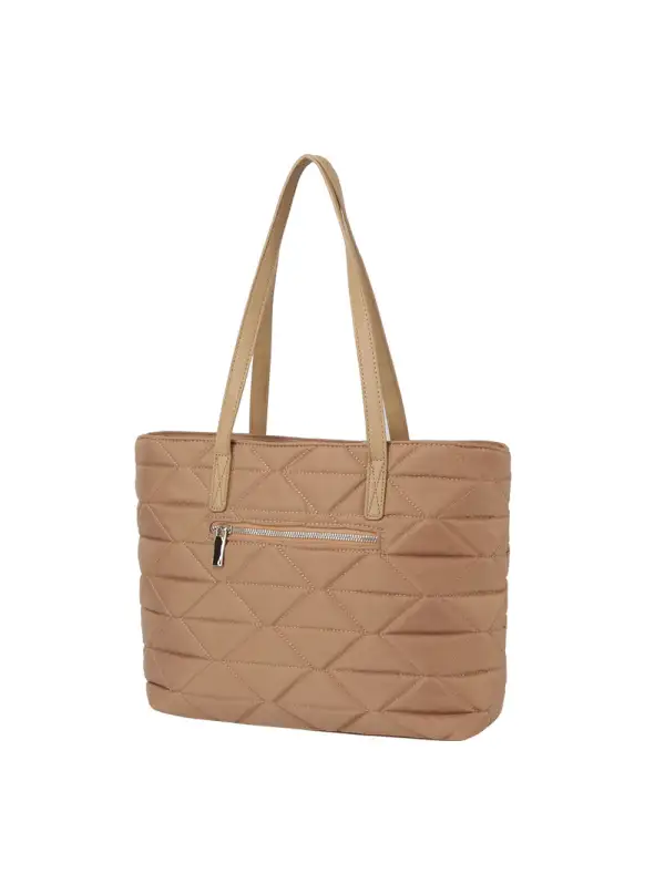 Quilted Pocketed Faux Leather Tote Bag Set