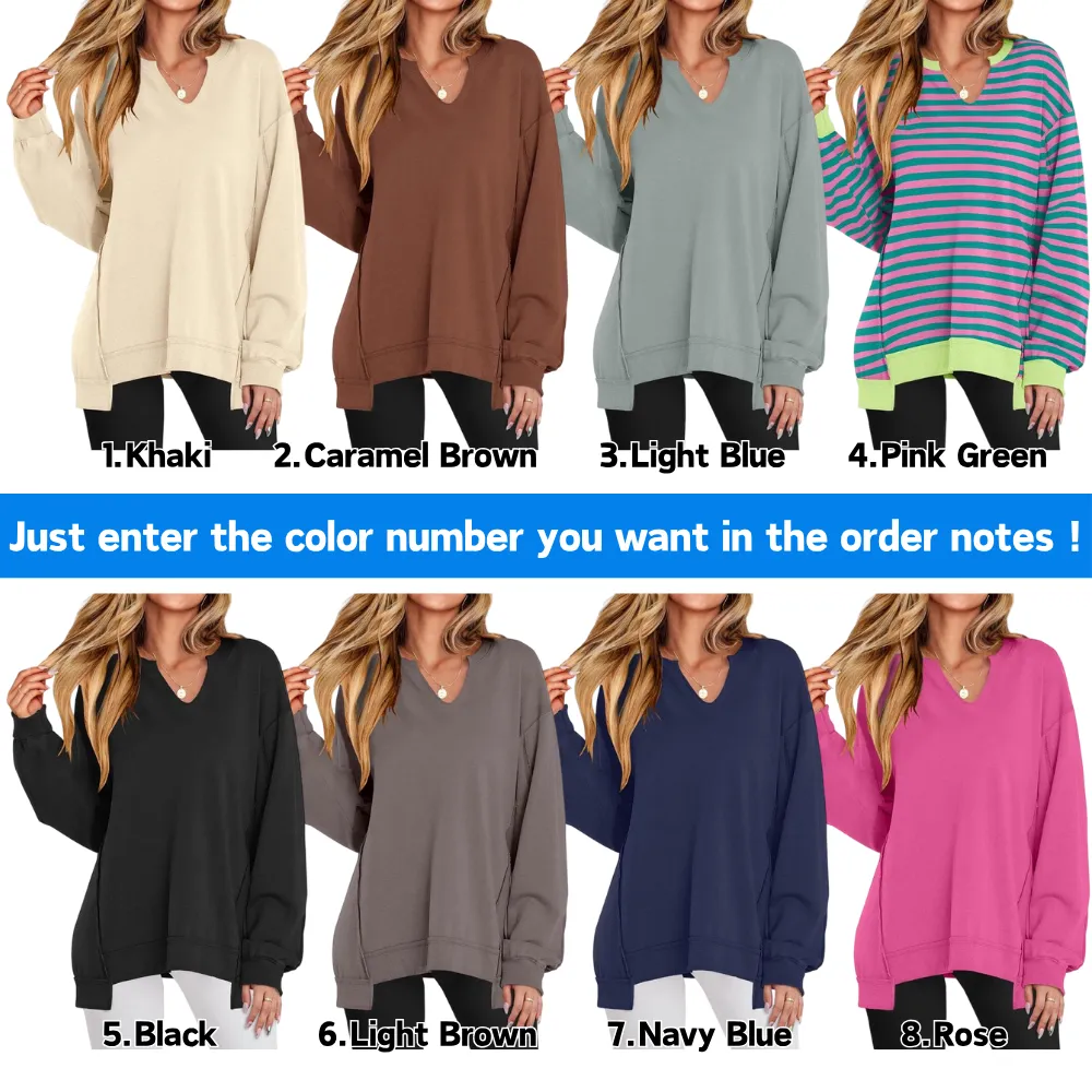 Womens Oversized Sweatshirt V Neck Long Sleeve