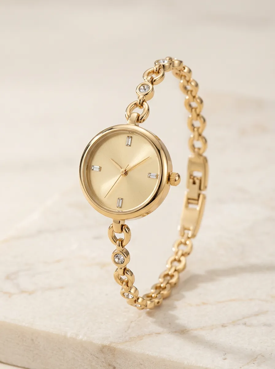 Gold-tone Crystal Accented Link Watch