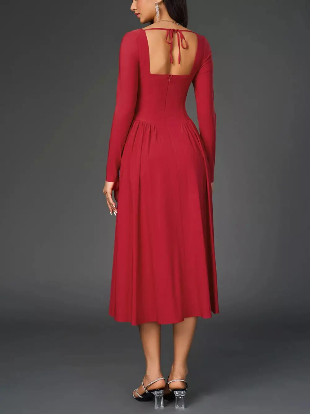Long Sleeve Maxi Tie Detail Dress