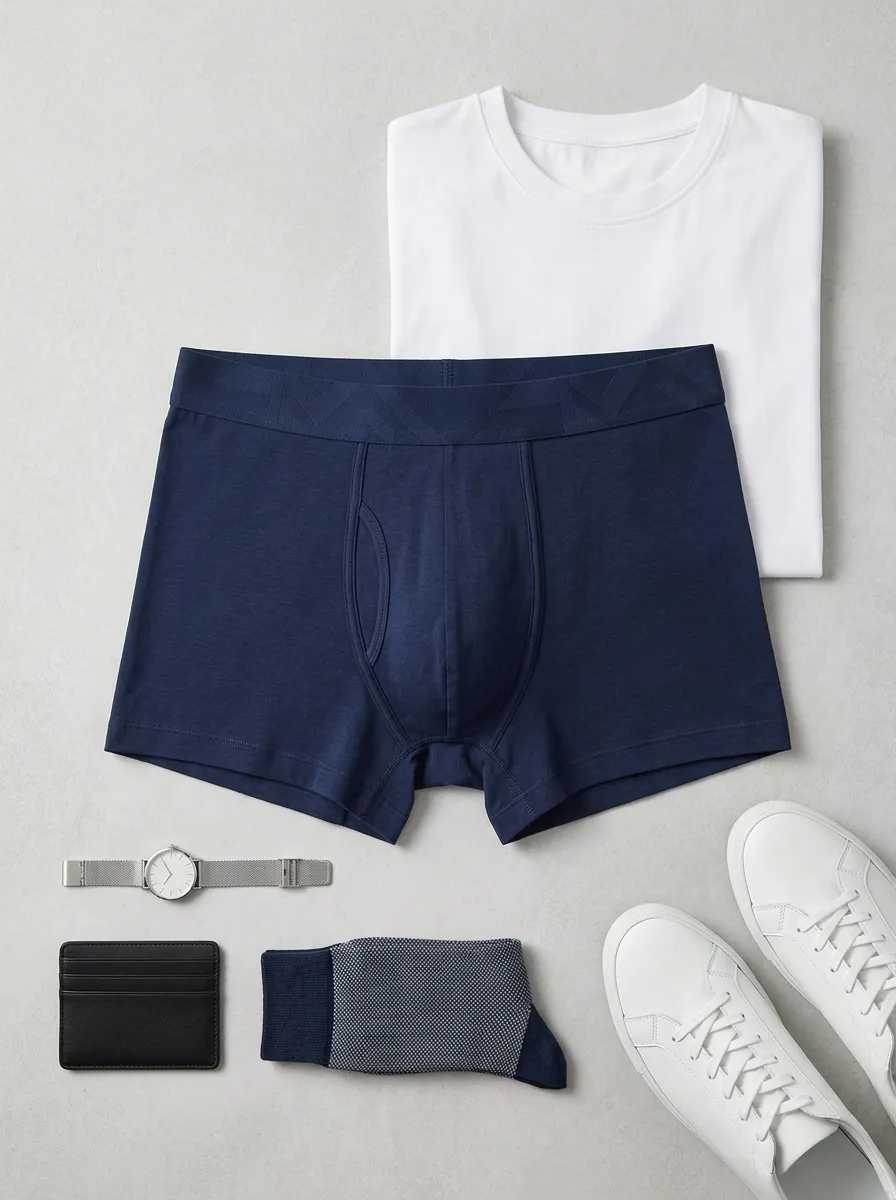 Men's Solid Navy Blue Minimalist Printed Boxer Briefs