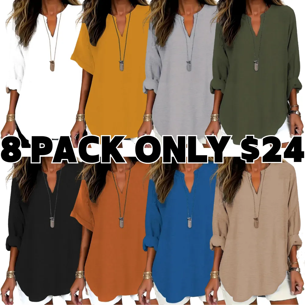 Women's Plain Notched Neck Drop Shoulder Blouse