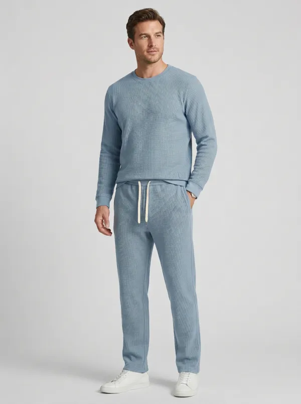 Minimal Waffle Knit Waffle Texture Classic Look Men's Waffle Knit Lounge Set