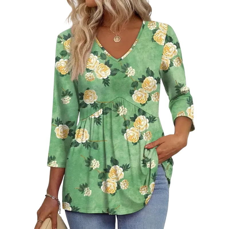 Women's three-quarter sleeve V-neck babydoll top